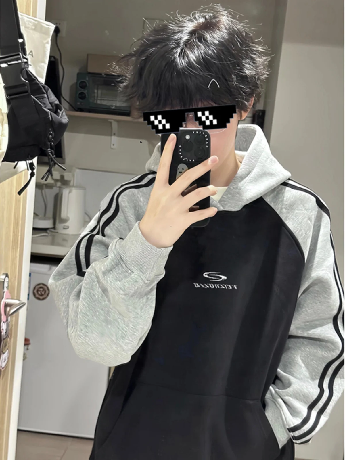 

Heavyweight Striped Patchwork oulder Sve Hoodie Men's Sle 2024 New Youthful Trendy Top Outerwear Casual Loose Fit