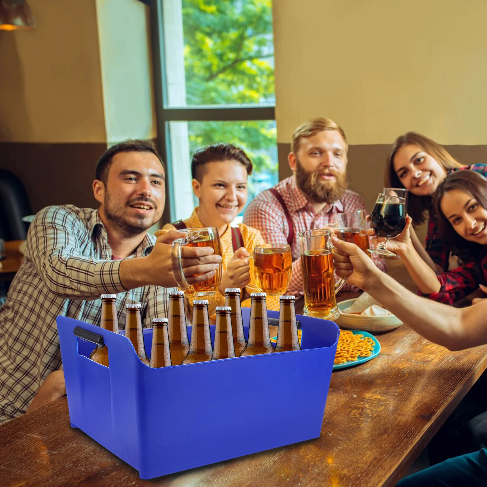 

Square Beer Bucket Large Capacity Portable Plastic Ice Holder Drink Container For Outdoor Party Picnic Bar Use