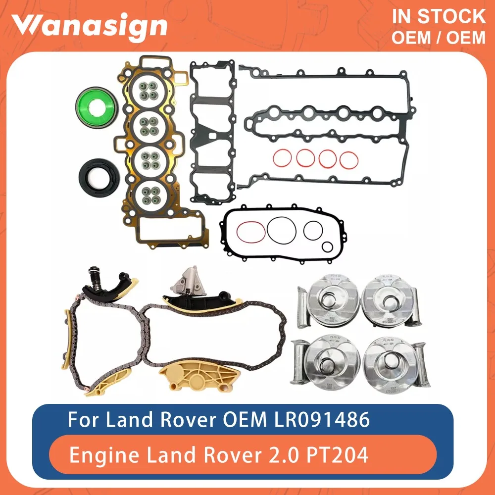 

Engine Head Gasket Set Timing Chain Kit & Piston Set Fit 2.0 T For Land Rover Range Rover Jaguar AJ200 PT204 2.0T l4 GAS 18-22