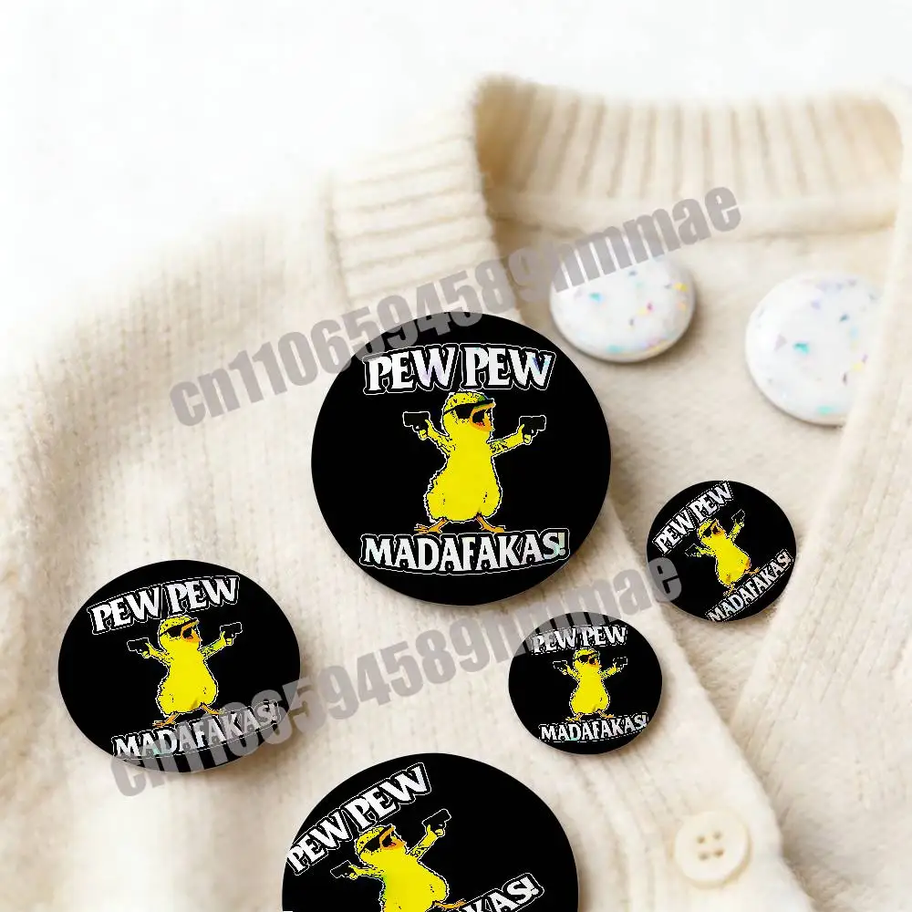 

For YELLOW Duck Pew Pew Madafakas Emblem Round Pins Insignia Badge Cover Ornament 75mm Cosplay Brooch Button