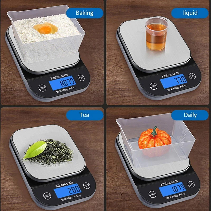 3/5kg 0.1g 10kg/1g Waterproof Kitchen Scale Stainless Steel Electronic Digital Food Scale USB Rechargeble Cooking Baking Scales