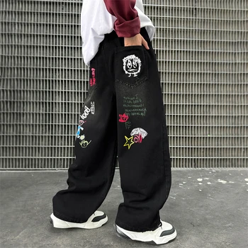 Kids Graphic Straight Jeans 4 ZOETOPKID Kids Jeans with Drawing for Boys Girls Casual Streetwear Denim Pants Unisex Child Straight Fit Jeans Trousers 4