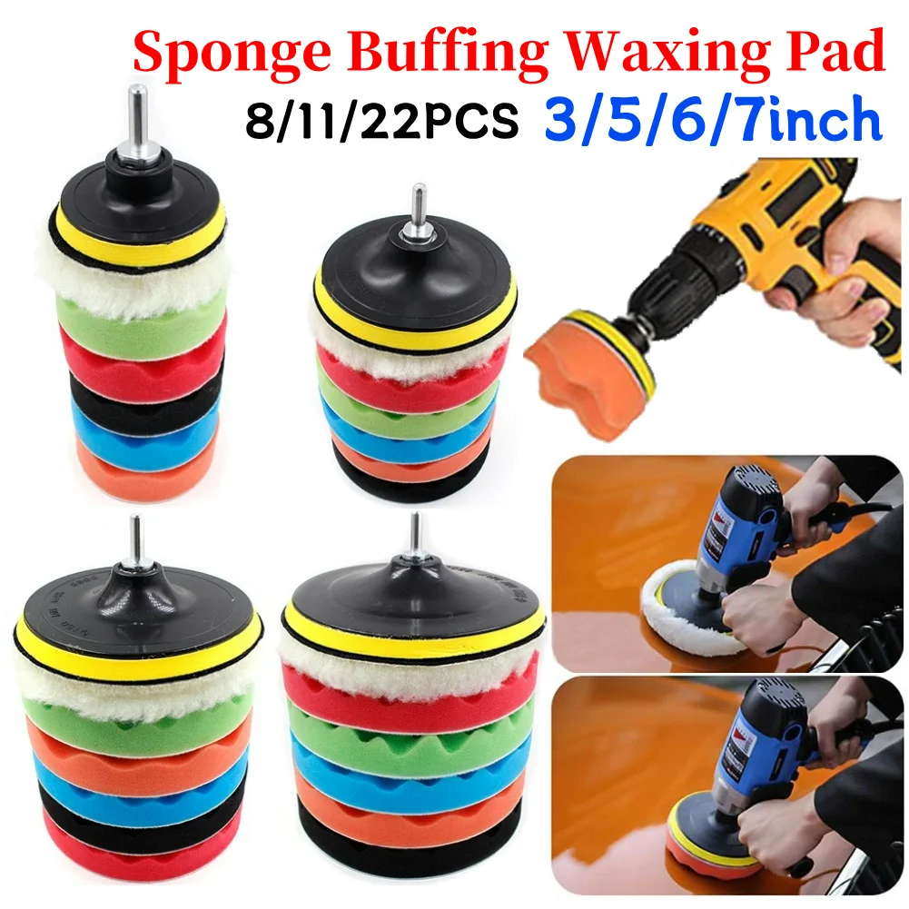 8/11/22 шт./компл. набор полировальных подушечек с резьбой 3/5/6/7 дюймов, комплект полировальных подушечек для ремонта автомобиля, полировщик автомобиля + адаптер для дрели, электроинструменты