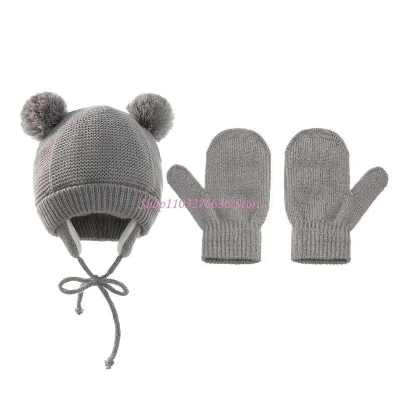 

R6FD Зима теплый ребенок с твердым цветом ушной шляп для шляпы, набор симпатичных шапоч