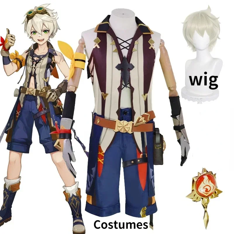 Genshin Impact Bennett Cosplay Costume Wig Anime Game Uniform Halloween Party Outfit Costumes for Men Boy Full Sets