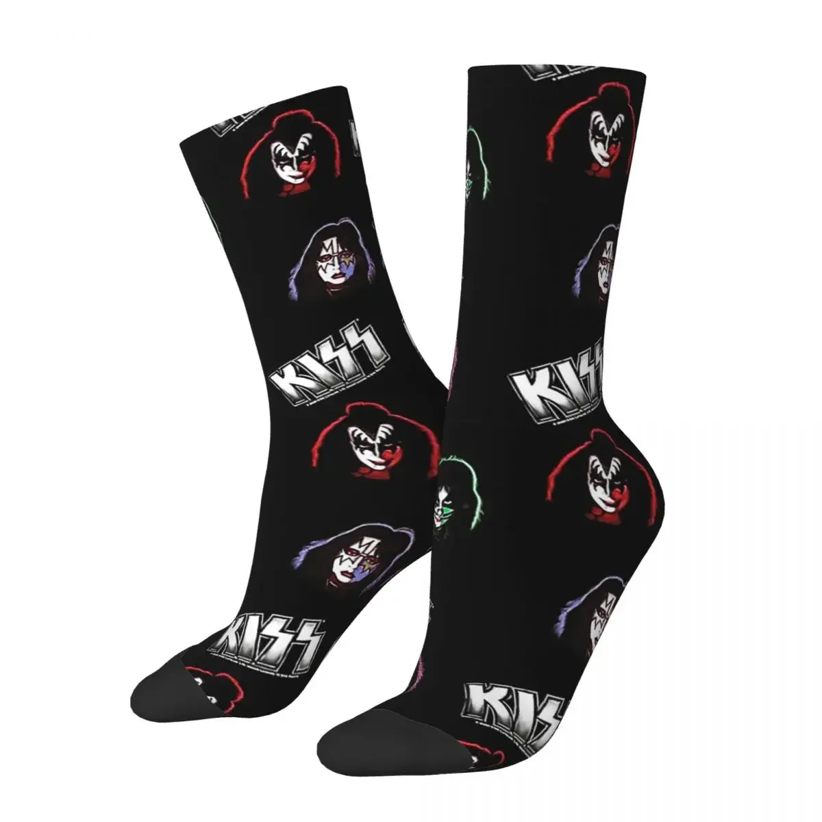 Homens e mulheres Casual Demon Catman Crew Socks, Ace Rock Kiss Band, Sweat Absorbing, Breathable Basketball Socks, Rostos Meias