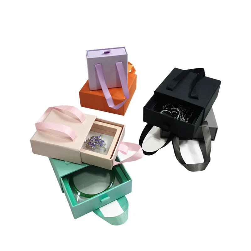 Beautiful Paper Box Portable Drawer Jewelry Box with PE Film Jewelry goft packaging supplies Ring Earring cufflinks Storage Box
