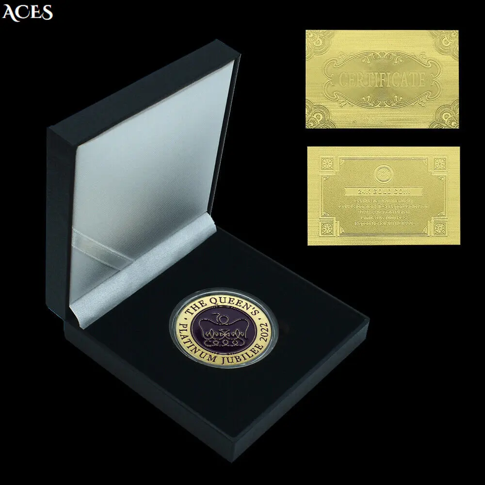 2022 Queen of England GOLD Coin Elizabeth 70th Platinum Jubilee Medal with Exquisite Gift Box Art Worth Collection