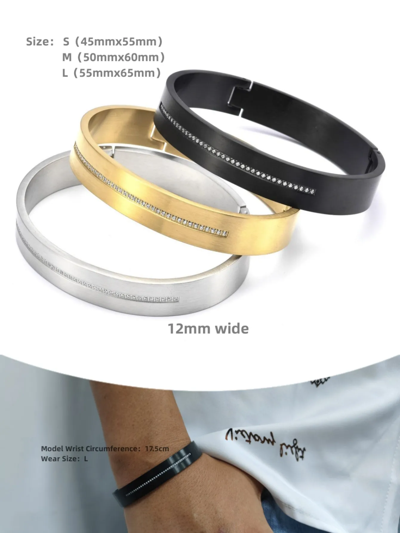 SDA Luxury Jewelry Gold Black Silver 3 Colors  Stainless Steel Bangles for Women and Men 5A CZ Stones High Quality