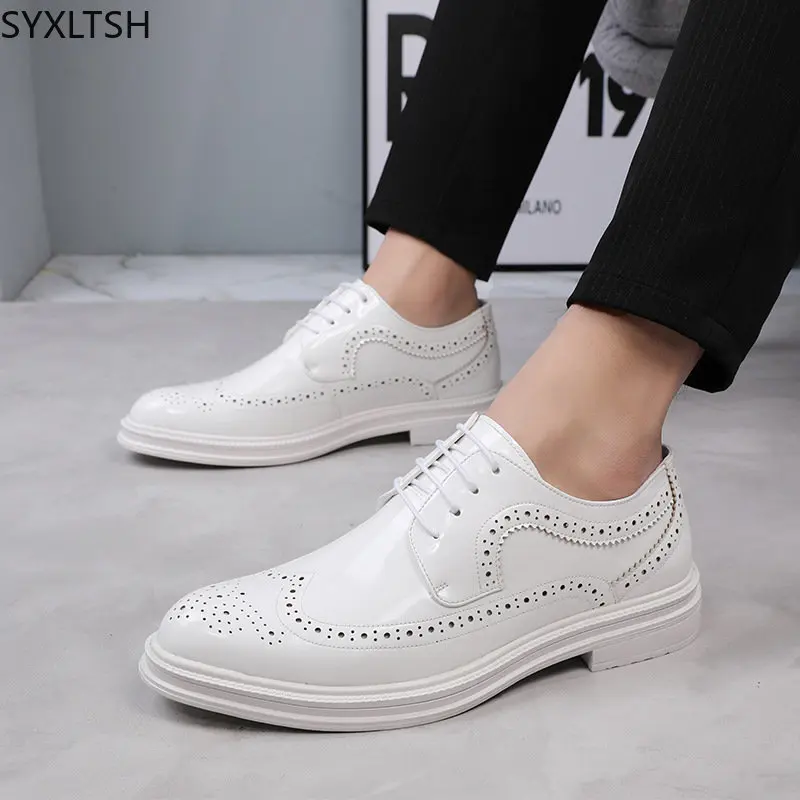 Brogues buty męskie Italiano buty Oxford dla mężczyzn buty ze skóry lakierowanej dla mężczyzn Casual Business Coiffeur оксфорды для мужчин