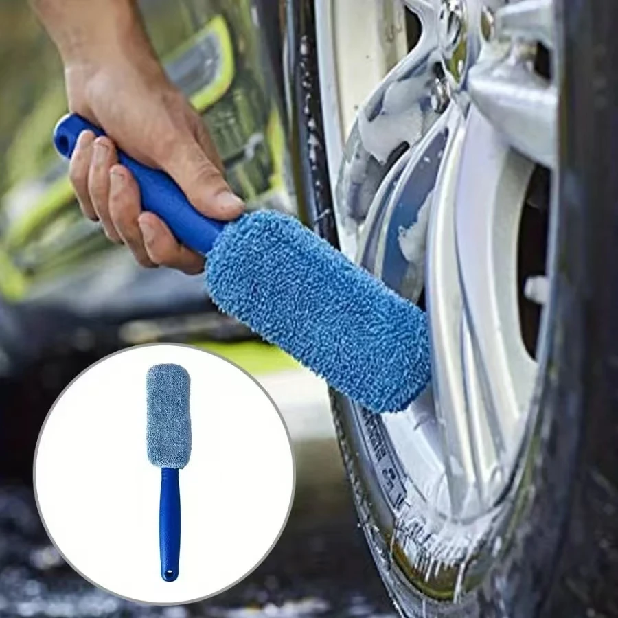 Car Wheel Wash Brush Portable Microfiber Tire Rim with Plastic Handle Auto Trunk Motorcycle Detailing Cleaning Accessories Tool