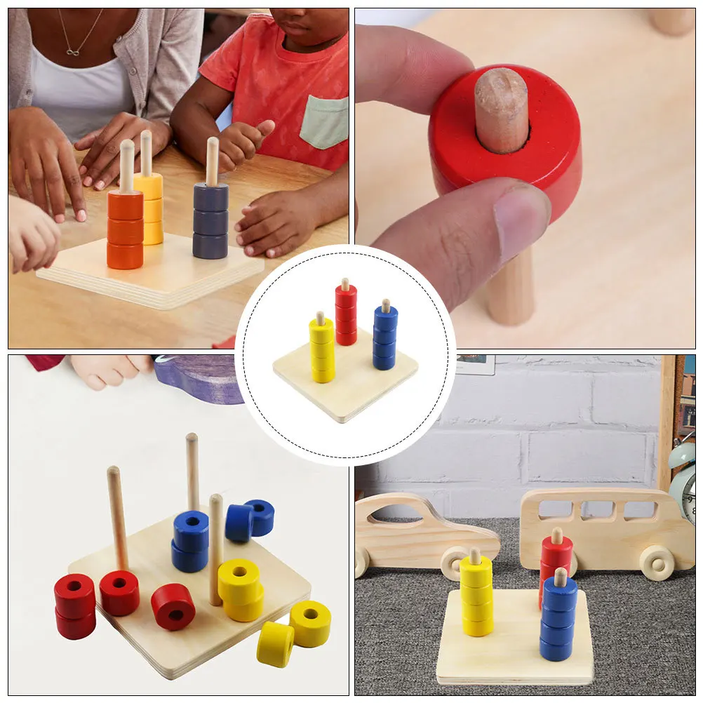 1 Set Frühe Pädagogische Baby Kognitive Farbe Erkenntnis Turm Feinmotorik Lernen Lehrmittel Zylindrischen Ring