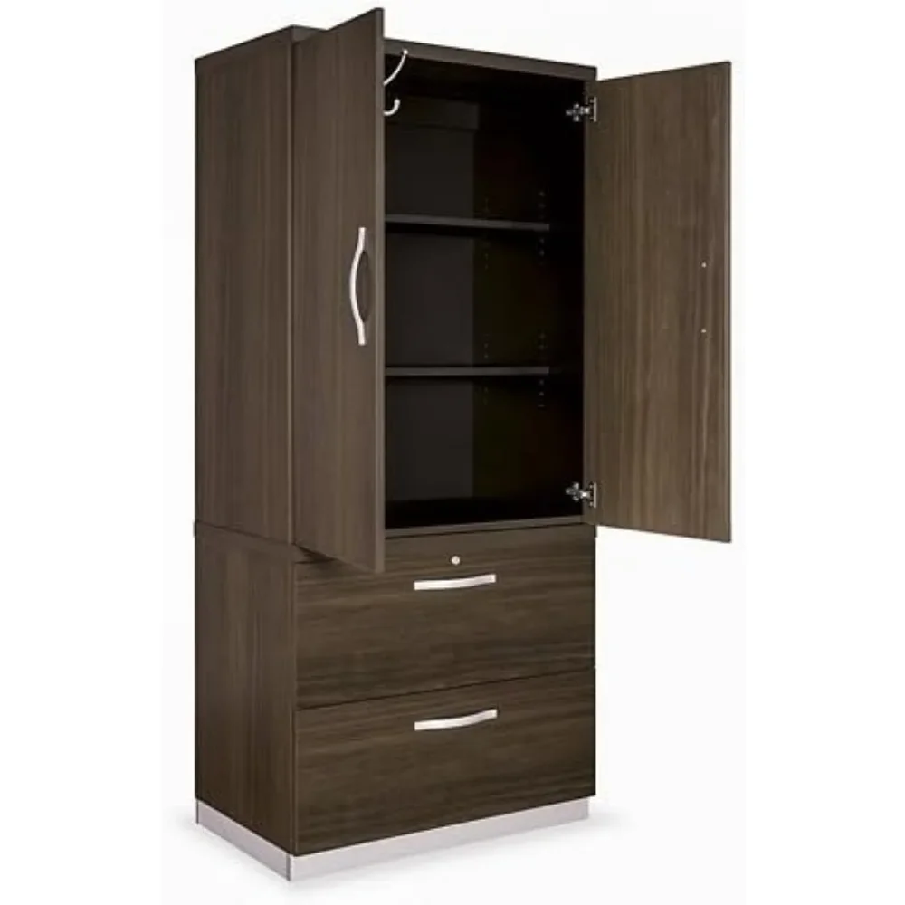 Metropolitan Wardrobe Cabinet with Two Drawer Lateral File Black Laminate/Silver Laminate Base/Silver Hardw