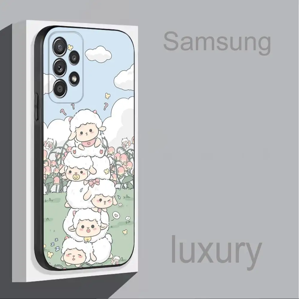 Funda blanda negra con dibujos animados C-Cute Sheep-P para Samsung S 25,24,23,22,30,21,10,9,Ultra,Plus,Lite,FE,4,5G