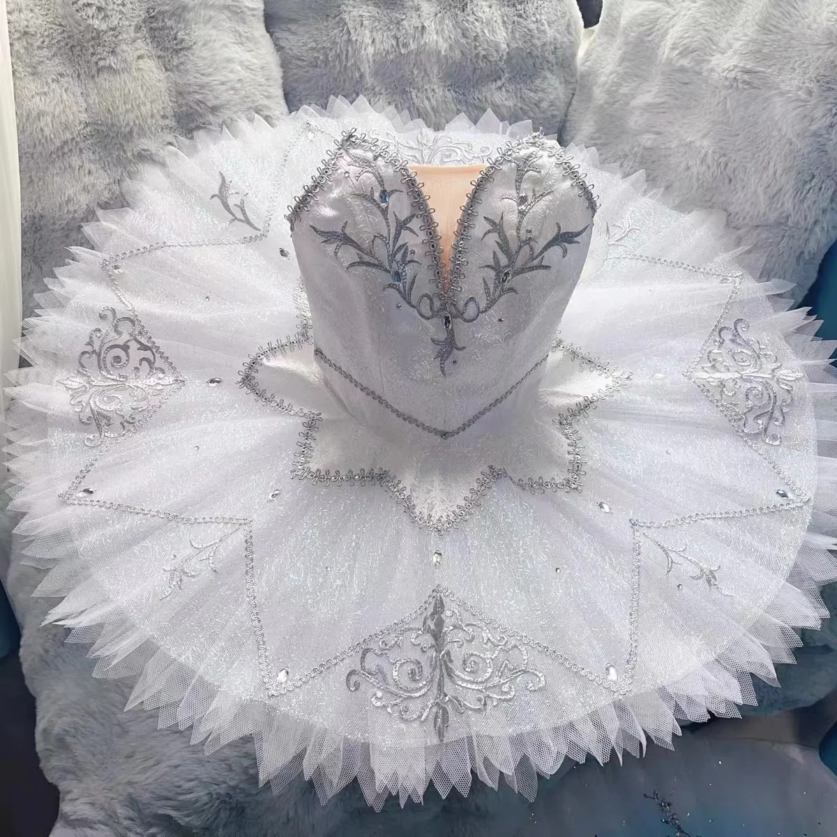 Children's adult ballet TUTU white silver fairy performance fairy doll variation professional performance competition skirt