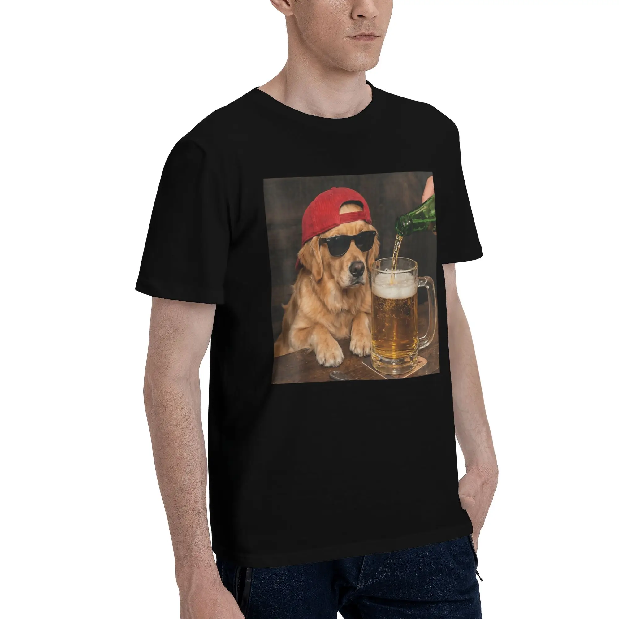 Men Women Graphic Printed Border Collie Drinking Beer Funny Dog Meme  T Shirt Tee 100% Cotton  T-shirts Clothes