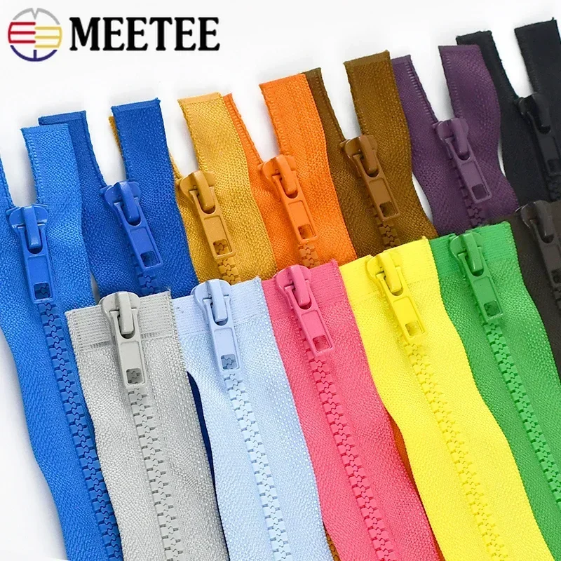 Meetee 2Pcs 50-200cm 5# Resin Zippers Double Opend End Zip Down Jacket Coat Zips Bags clothes Tent Sewing Zipper Accessories