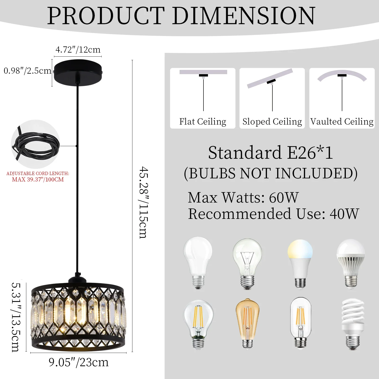 Black Crystal Chandelier Ceiling Light Iron Art Modern LED Pendant Lamp for Living Room Bedroom Home Decor Pendant Lights