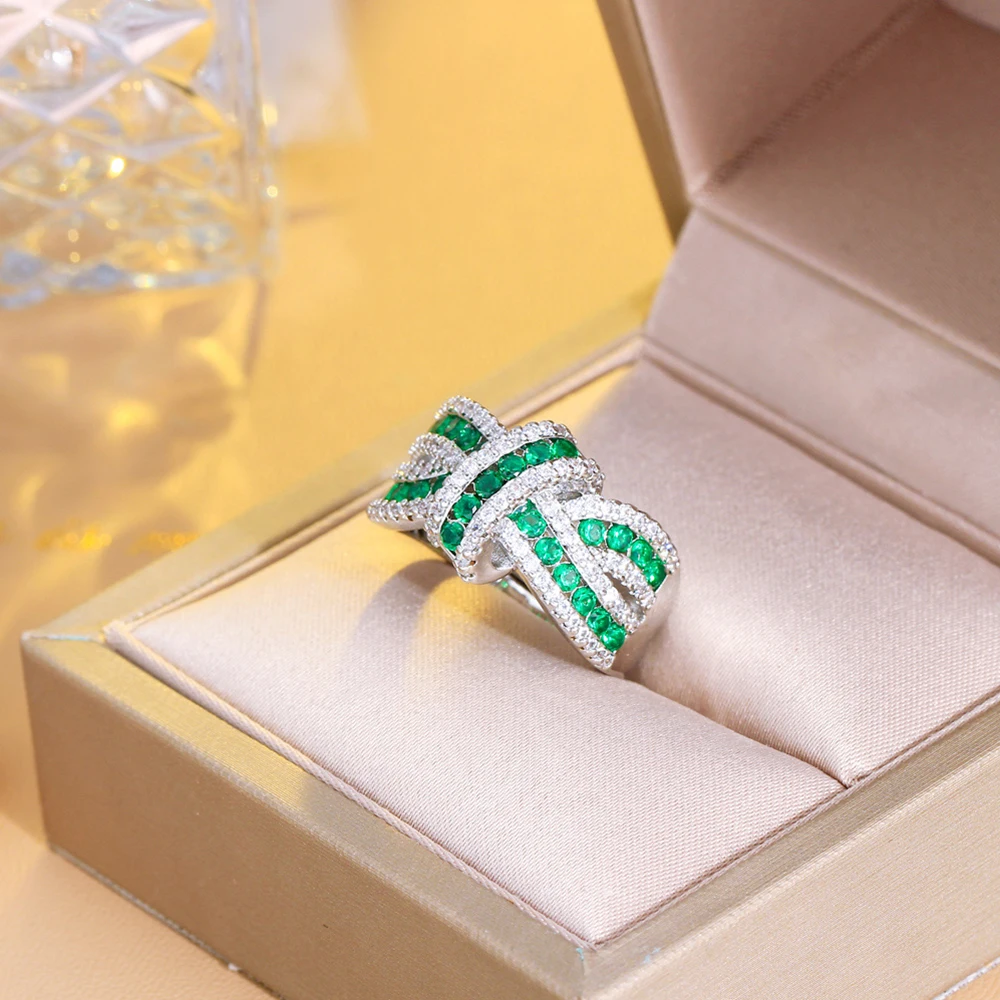 BeaQueen, anillos retorcidos de circonia cúbica Micro redondos verdes redimensionables para mujer, vestido ostentoso para fiesta de Navidad, regalo de joyería R156