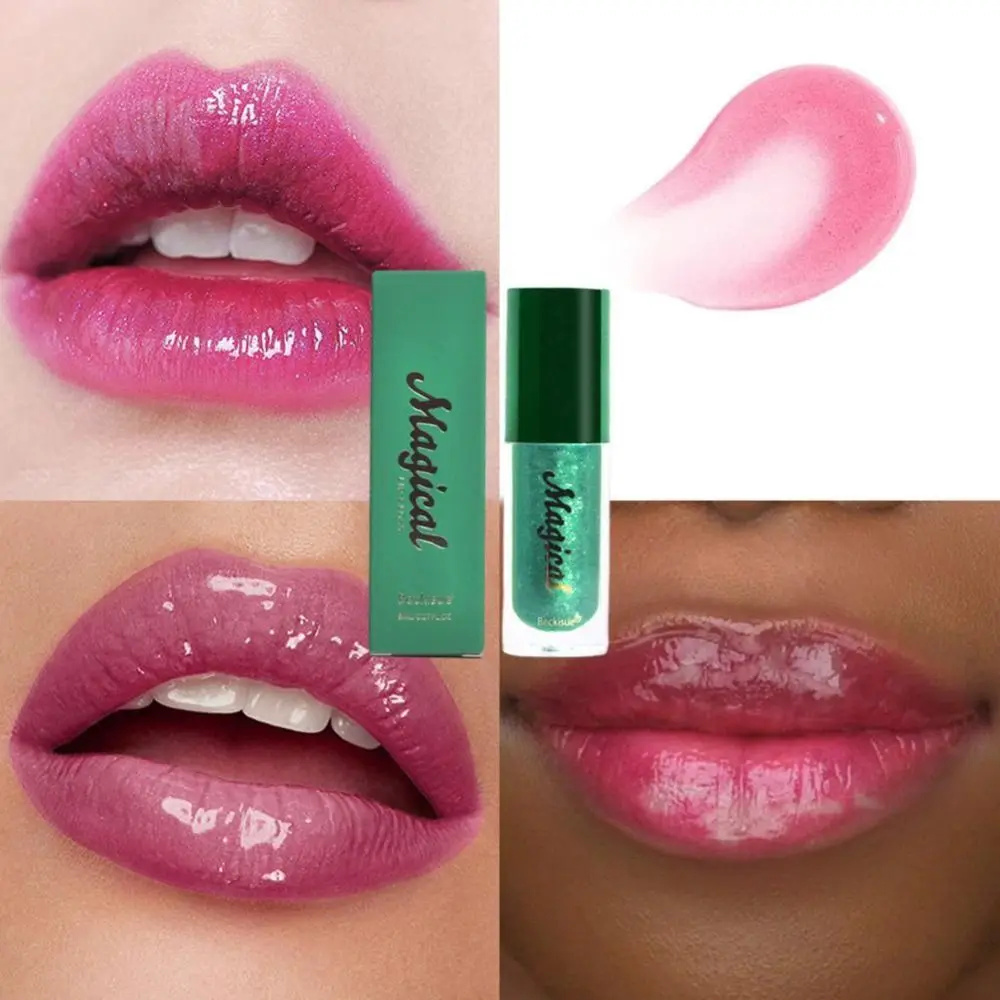 อุณหภูมิเปลี่ยนสีเปลี่ยนลิปกลอสติดทนนานคริสตัล Glitter Lip Glaze Non-Sticky CUP SHINY Lip Plumper Oil