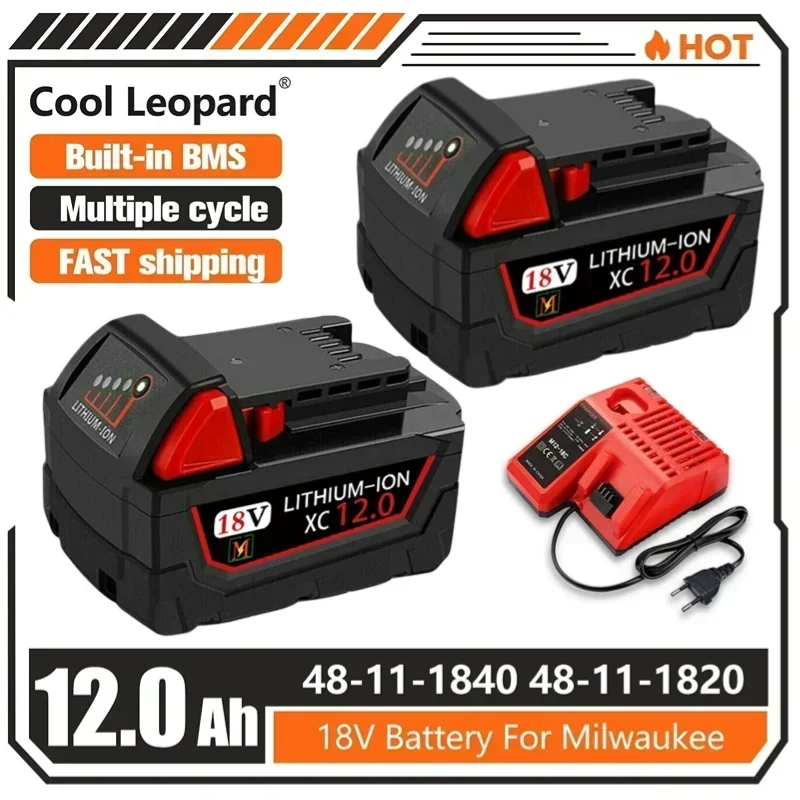 For Milwaukee 18V Battery for M18 M18B5 XC Lithium ION Battery 6.0Ah 48-11-1815 48-11-1850 2604-22 2604-20 2708-22 2607-22