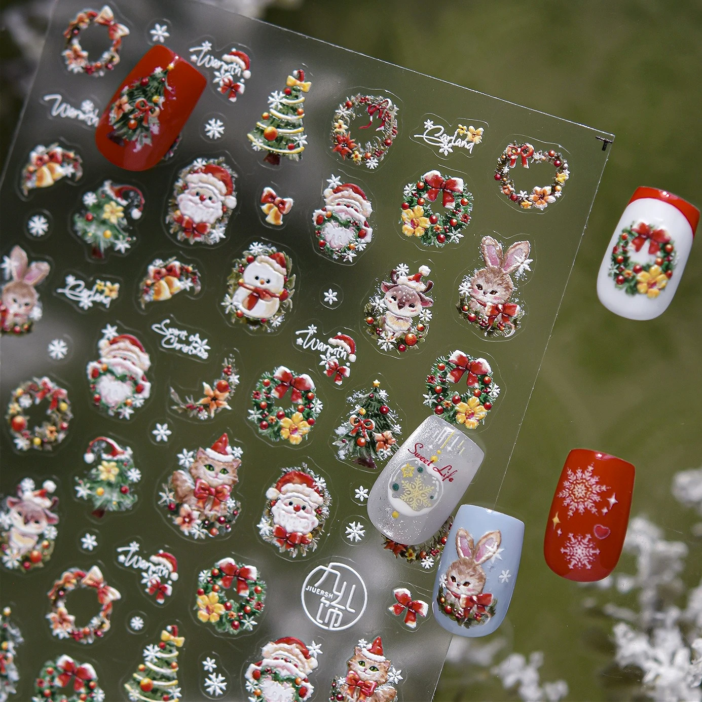 

Cat Rabbit Santa Claus Snowman Christmas Tree Garland Snowflakes Gingerbread Bowknot Star Crystal Ball Nail Art Stickers Decals