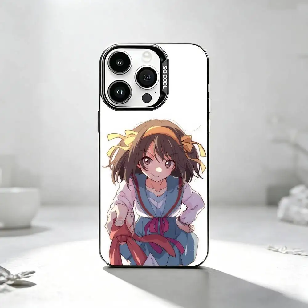 Melancholy Haruhi Suzumiya Phone Case For iPhone 17,16,15,14,13,12,11 Plus,Pro Max,XS,Colored Silver Plated Inside Cover