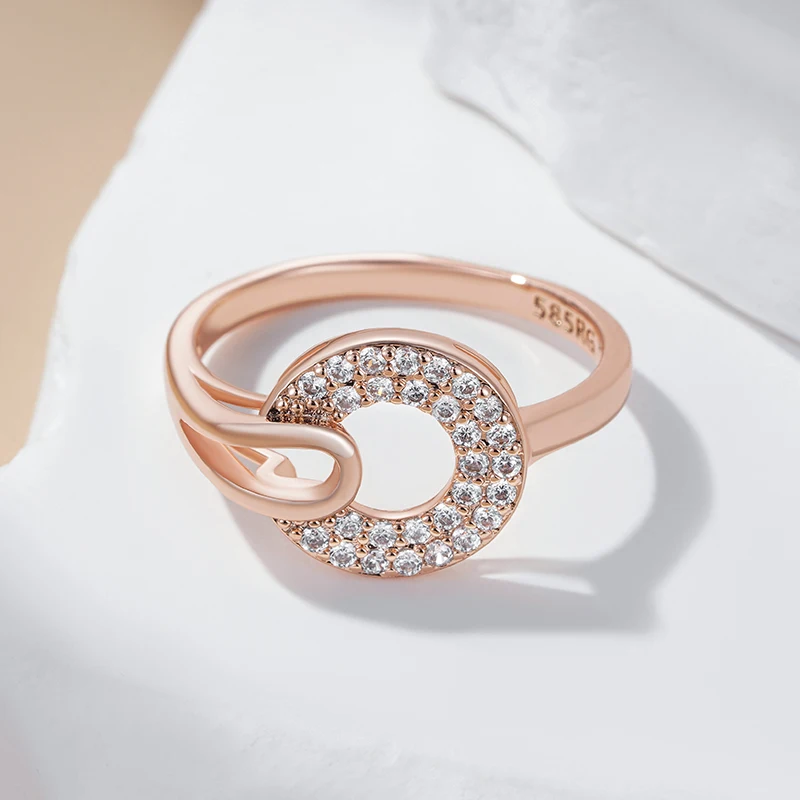 Kinel Luxury Full Shiny Natural Zircon Ring for Women Unique Design 585 Rose Gold Color Bride Wedding Jewelry Best Gift