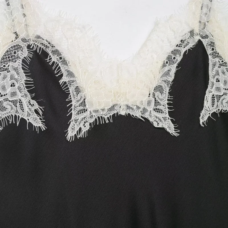 بلوزة نسائية تشبه الساتان من الدانتيل ذات كتلة الألوان، بلوزة مثيرة لخريف موضة 2025 #4