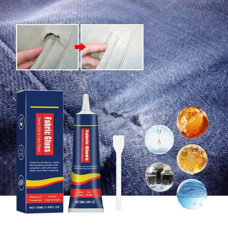 Fabric Glue For Clothing 50ml Clear Garment Glue 24 Hours Dry Washer Dryer Safe Permanent Fabric Glue For Clothing Nylon Denim