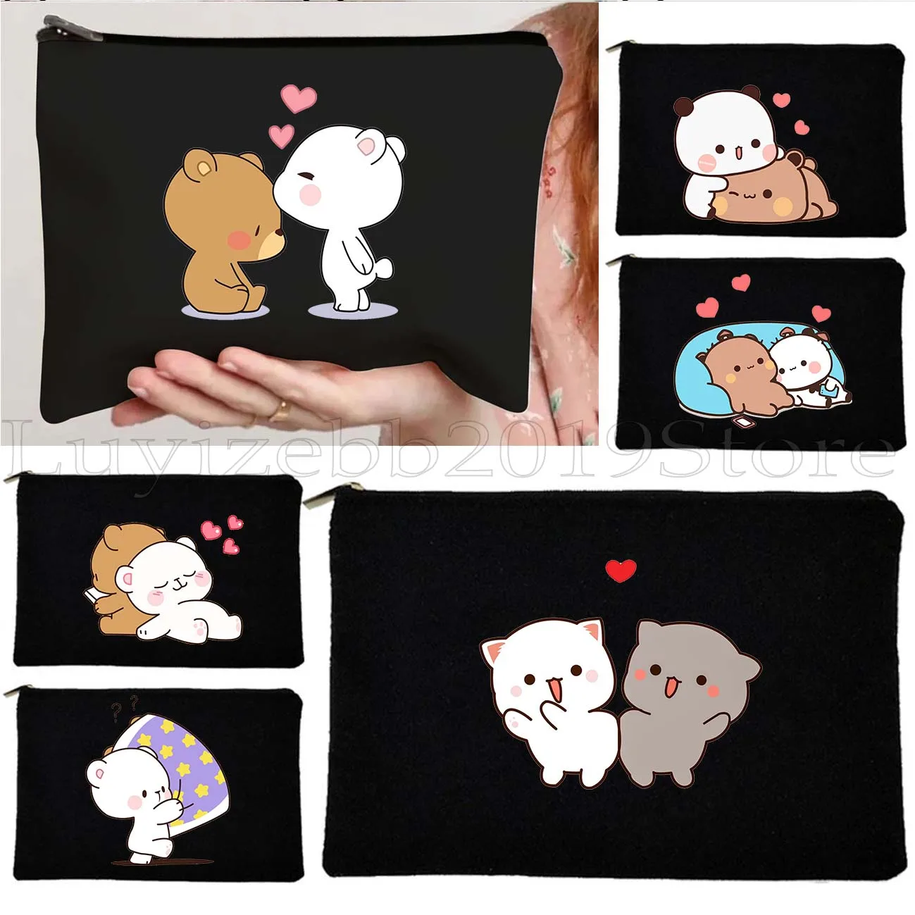 

Kawaii Panda Bear Bubu Dudu Love Couple Милые животные Мультфильм Любовь Сердце Подарок Холст Косметичка Пенал Сумка на молнии