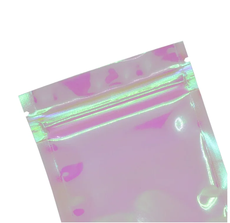 100 Pcs Iridescent Zip lock Bags Pouches Cosmetic Plastic Laser Iridescent Bags Holographic Makeup Bags Hologram Zipper Bags