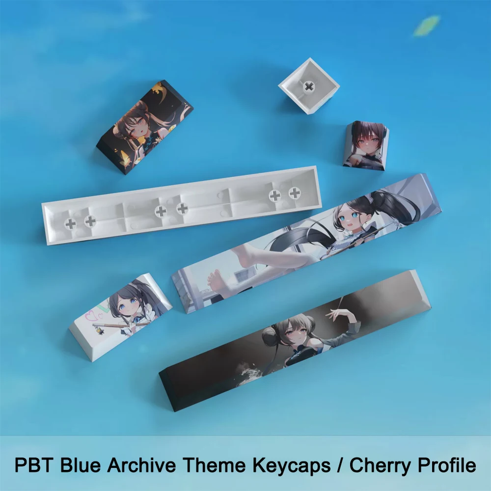 Blue Archive Anime Theme Keycaps 3 Keys Gaming Mechanical Keyboard Cherry MX Cute Azusa & Shirasu PBT 5-Side Sublimation Keycap
