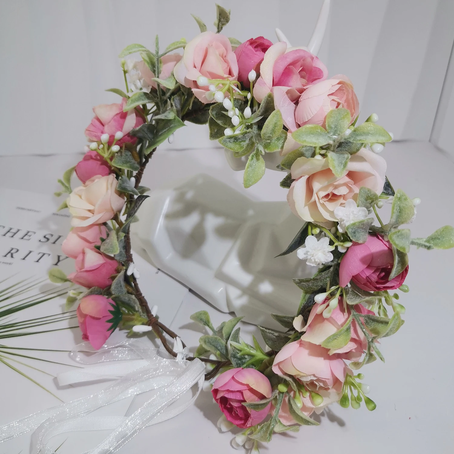 

Rose Flower Crown Women Boho Flower Headband Adjustable Floral Headpiece Hair Wreath Wedding Festival Party Hair Accessories