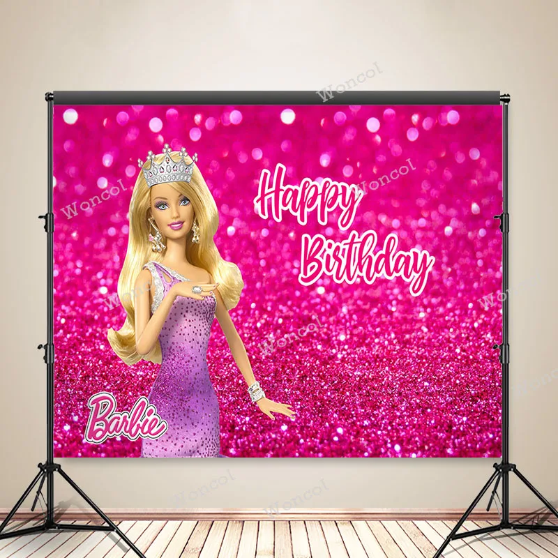 Barbie Birthday Backdrop Girls Birthday Party Backdrop Custom Pink Barbie Cake Table Banner Canvas Poster Party Decorations Prop