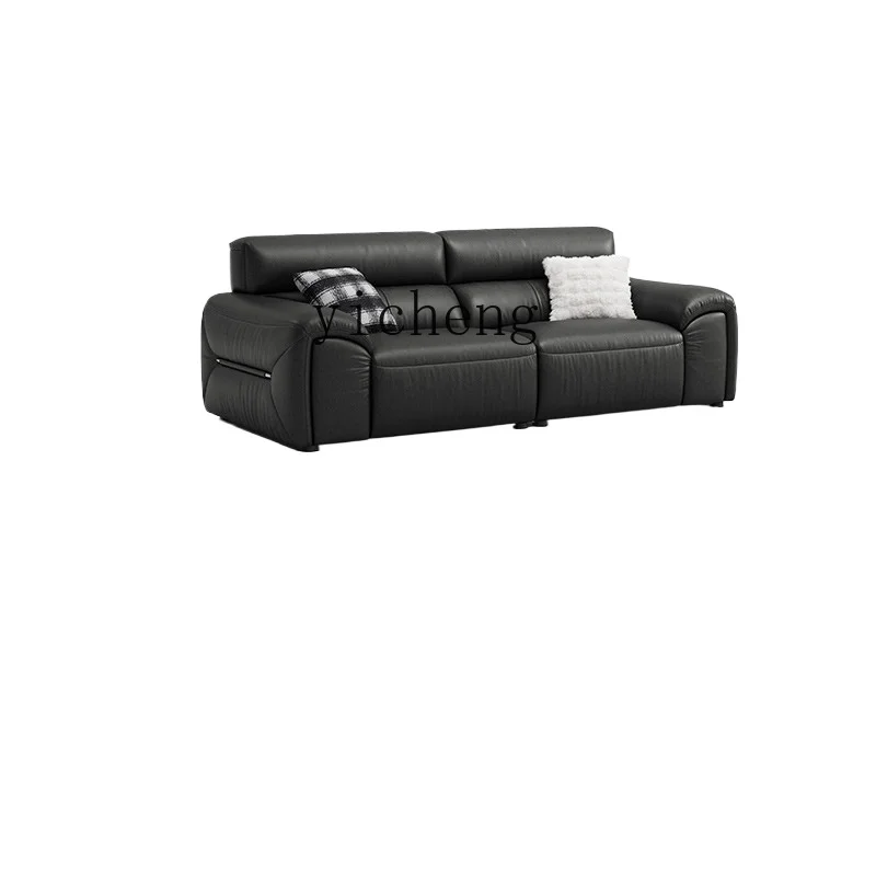 

Tqh Living Room Tofu Block First Layer Cowhide Big Black Cow Leather Sofa Modern Elephant Ear Straight Row Sofa