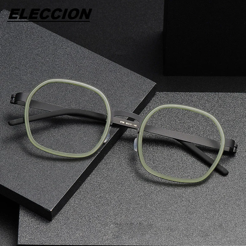 

ELECCION Vintage Ultralight Screwless Glasses Frame Women Retro Titanium Acetate Irregular Eyeglass Frames Optical Eyewear