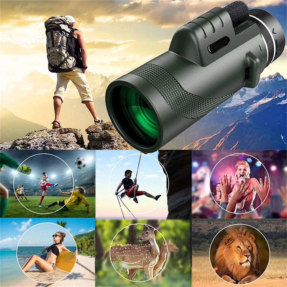 80x100 HD ZOOM Powerful Monocular Telescope Portable Binoculars Long Range Telescope for Hunting Camping With Tripod Phone Clip