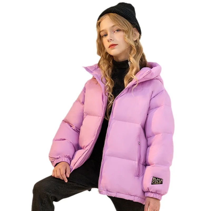 2024 Korea Winter 5-14 Years Kid Girl Down Coat Thickened Hooded Solid Pocket Warm Teenager Girl Jacket Child Girl Winter Jacket