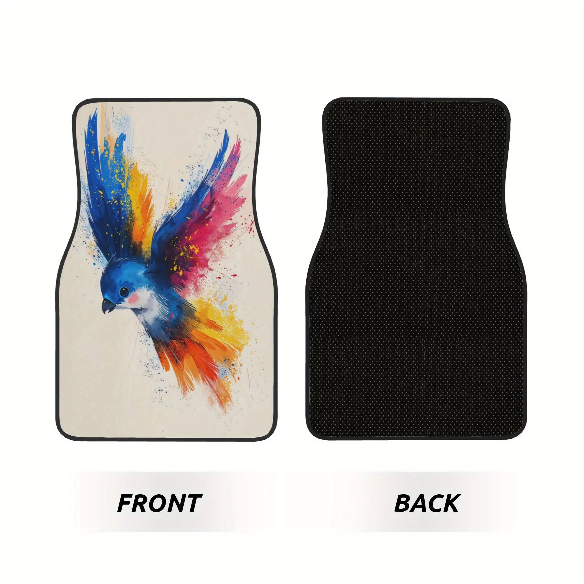 4pcs Brightly Colored Bird Flying In The Air With Its Wings Spread Pattern Universal Car Floor Mats - Polyester Material, Non-Sl