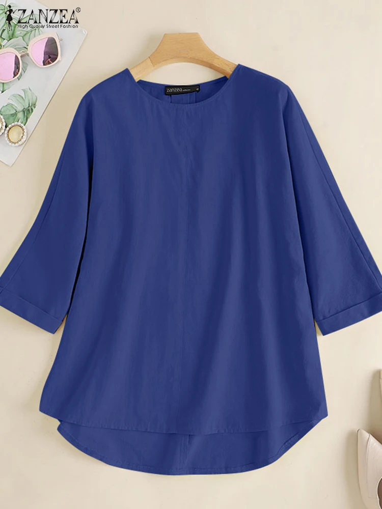 ZANZEA Autumn Women Elegant Solid Shirt Female Party Blusas Chemise O Neck 3/4 Sleeve Casual Loose Blouse Oversize Tunic Tops