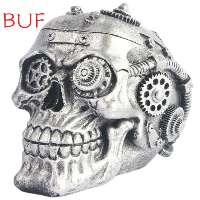 Halloween Steampunk Skull Statue Home Decor Human Head Skeleton Cranium Figurine Cyborg Protruding Gearwork Skull sculpture 8275