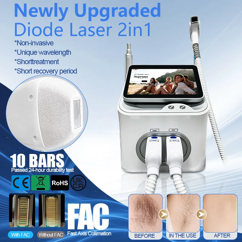 Professional 2 IN 1 5000W Diode Laser Painless Hair Removal 4 Waves 808nm Pico ND YAG Tattoo Removal Machine with Ice Cooling