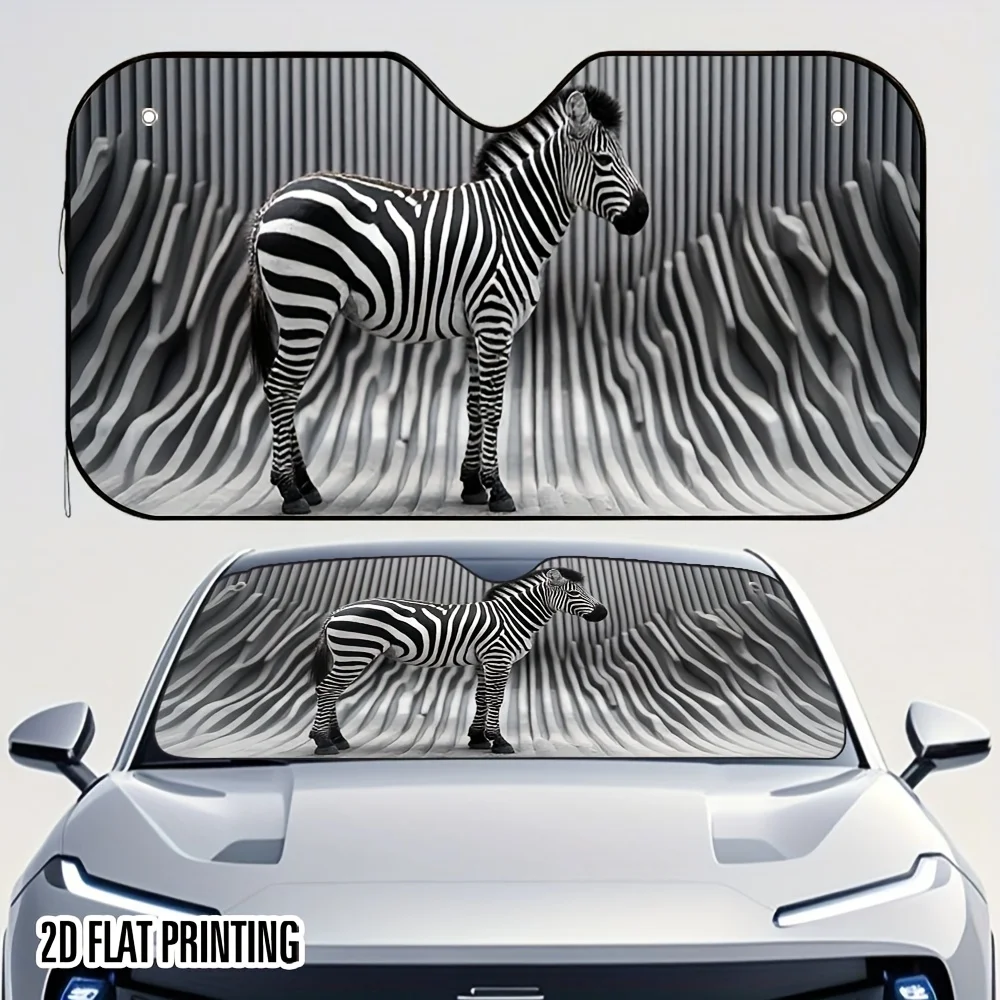 1pc 2D Flat Zebra Phantom Stripe Design Car Sunshade - High-Quality Print, Foldable & Easy To Install, Keeps Car Cool, 4 Suction
