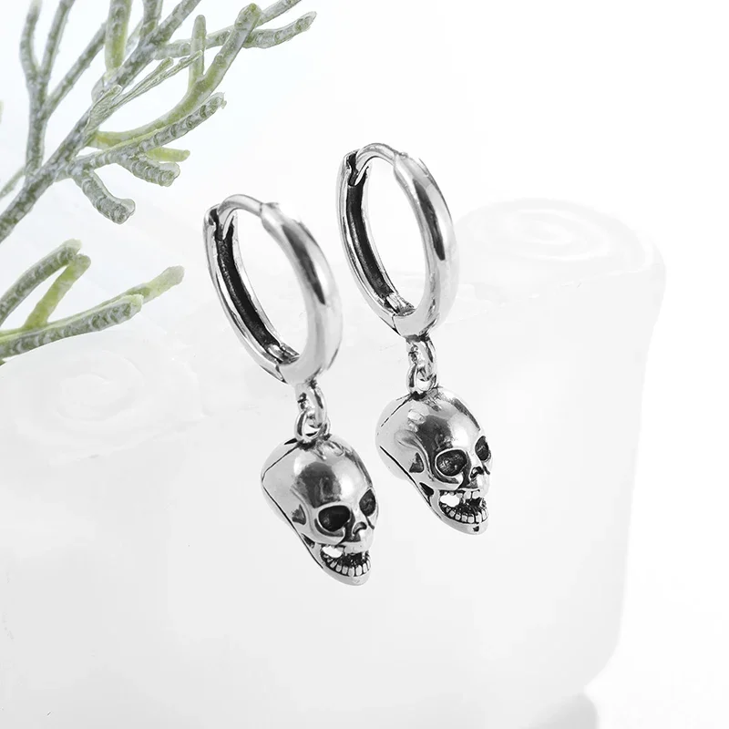 Gothic Ghost Head Skull Hypoallergenic Earrings for Men and Women Alternative Hip-Hop Rock Jewelry