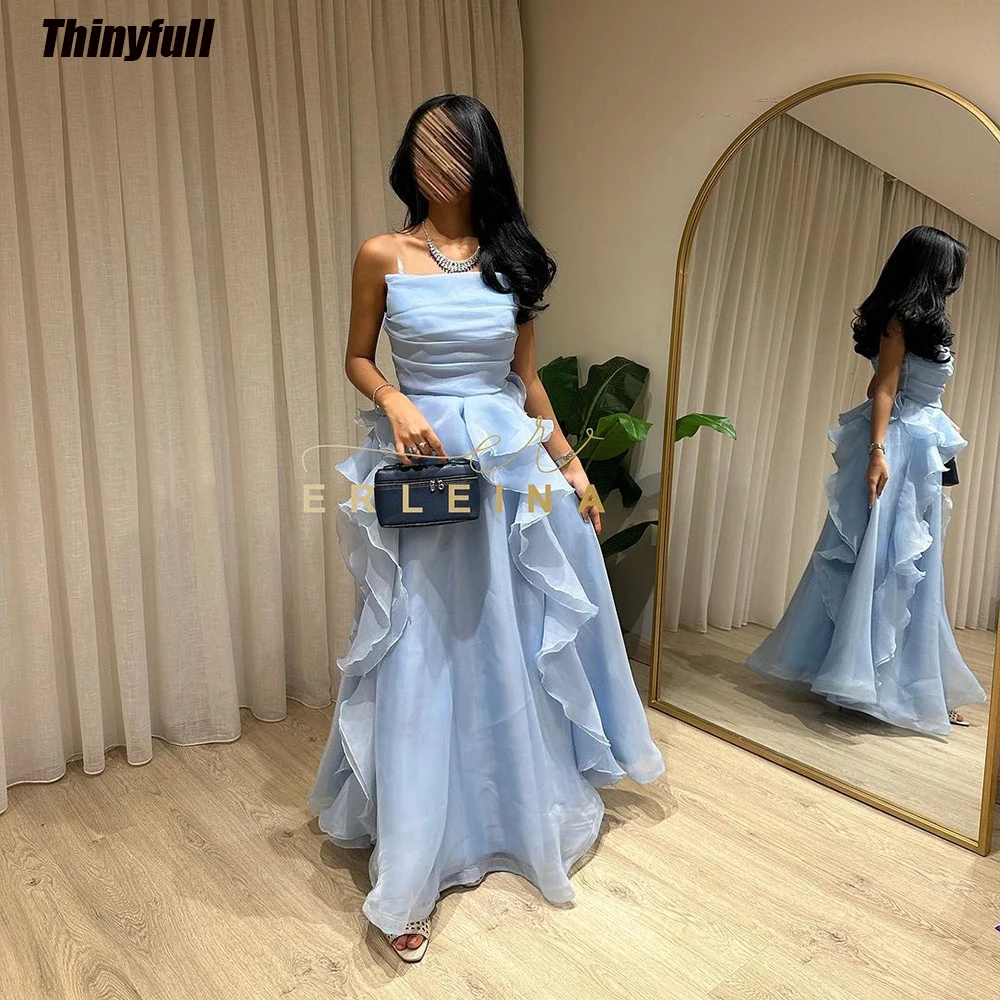 

Thinyfull Saudi Arabia A-line Evening Party Dresses Strapless Ruffles Sleeveless Prom Dress Formal Occasion Gown Robe De Soirée