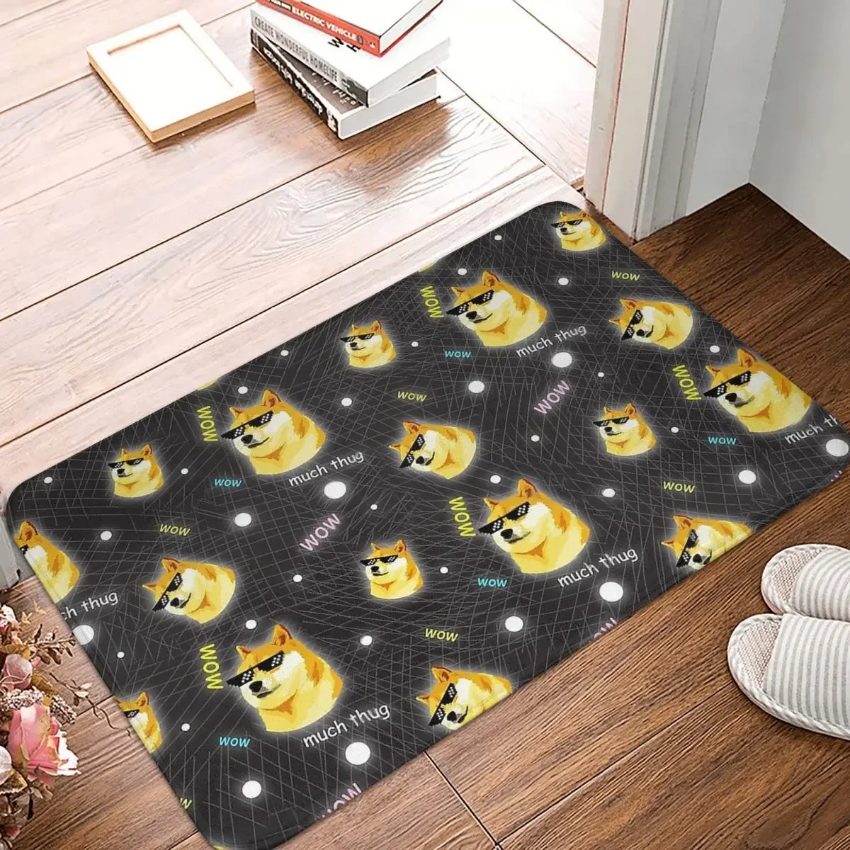 Non-slip Rug Doormat Bath Mat Doge WOW Such Thug Pattern Shiba Inu Doggo Meme Thug Life Hallway Carpet Welcome Decor