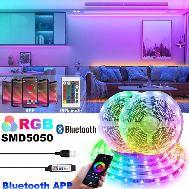 LED z Bluetooth paski SMD5050 kontrola aplikacji zmienia kolor taśma do podświetlenie TV jarzeniówka USB z 24keys dekoracja sypialni DC5V