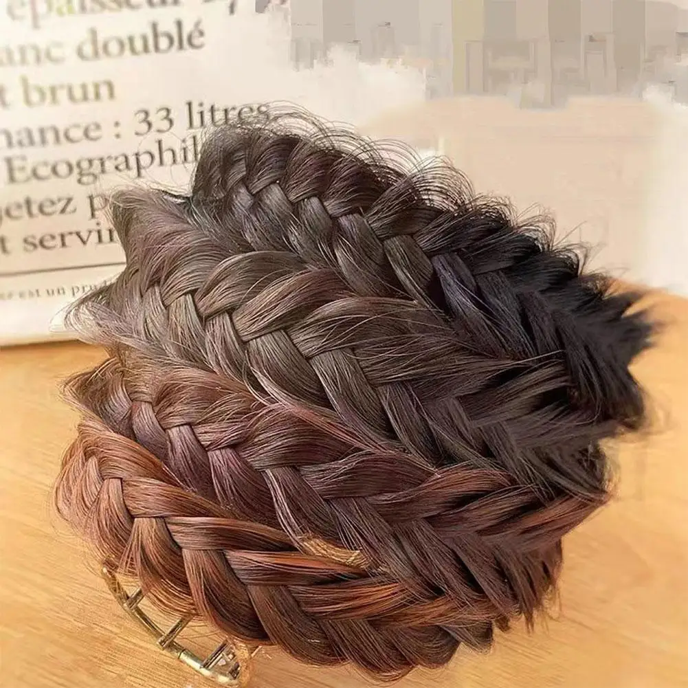 Hair Braid Headband Wide Bezel Hair Hoop Multi-layer Chunky Braided Fake Knot Plaited Headband Cross Headband Thick H6D6