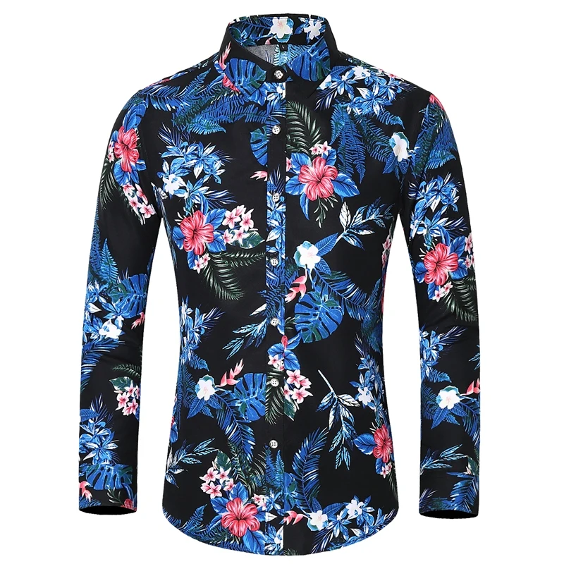 2024 Fashion Men\'s Shirt Flowers  Printing Lapel Button Top Long Sleeve Shirt Clothing Party Styles Design Comfortable Shirts